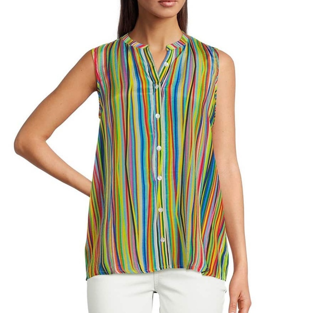 APNY women’s Green Blue Multi Stripe Button Down Tank Top